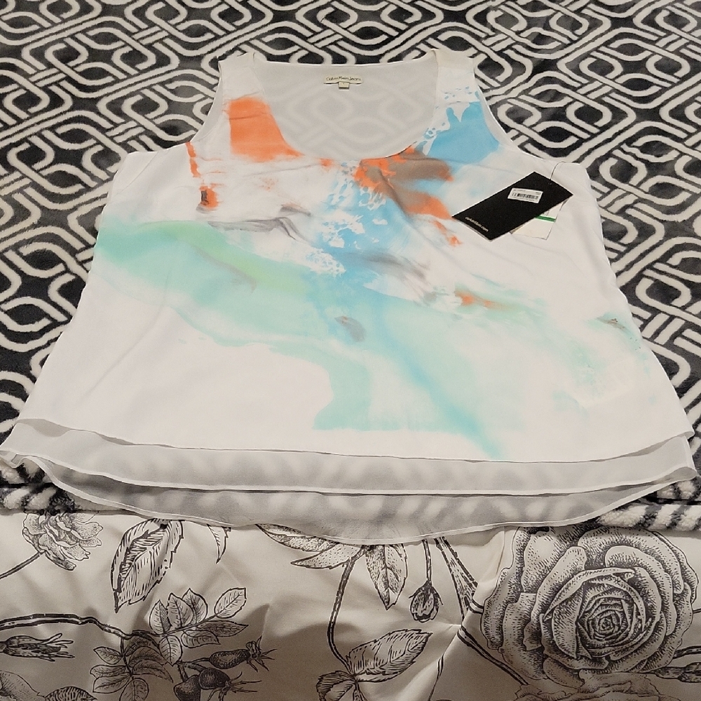 Calvin Klein Jeans White and Multicolor Tank Top